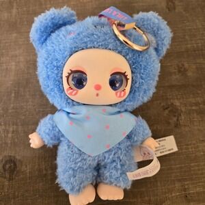Liila Lucky Cat Blue Fuzzy Plush Keychain Bag Charm Designer Toy